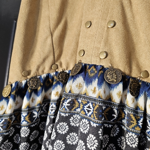 Lulumari Boho Maxi Dress with Suede Upper Empire Waist Halter Neck Size L - Picture 4 of 9